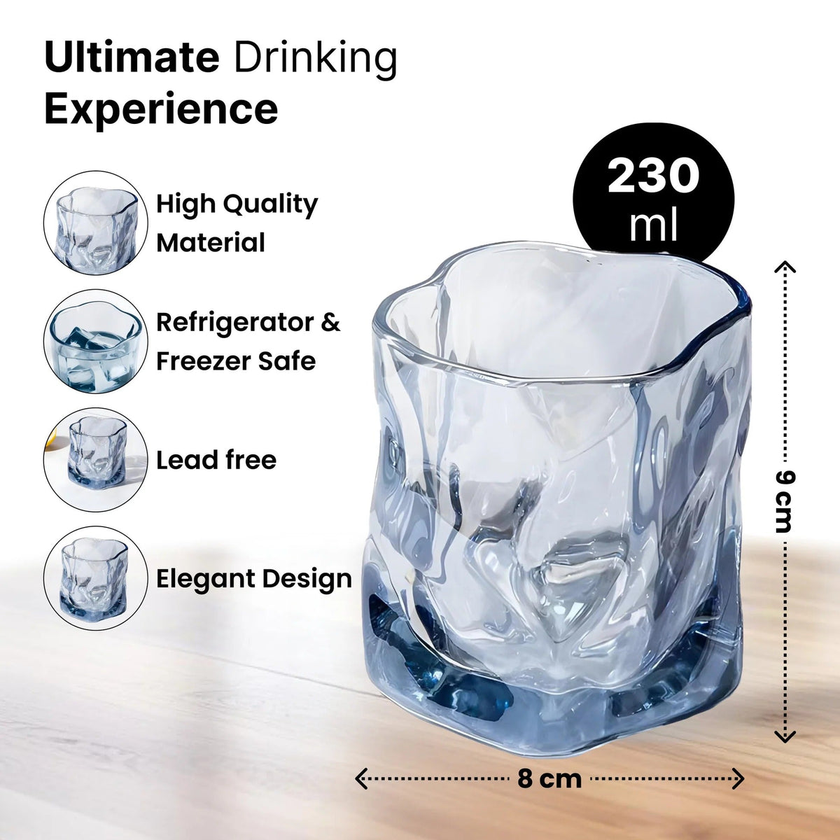UMAI Whiskey Glasses Set of 2 (230ml) | Lead Free | Elegant | Blue