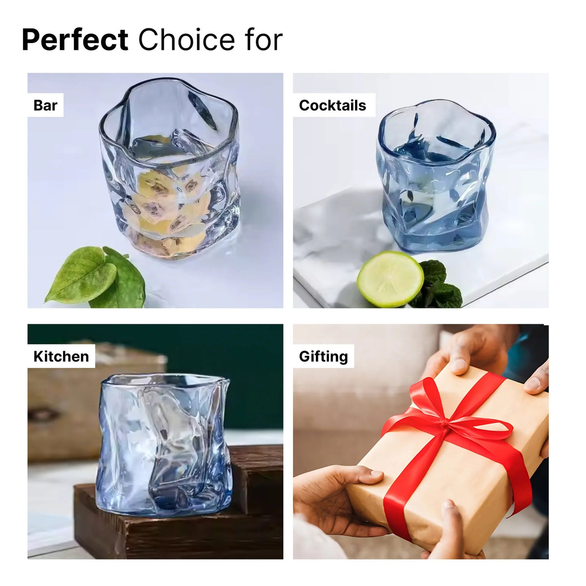 UMAI Whiskey Glasses Set of 2 (230ml) | Lead Free | Elegant | Blue