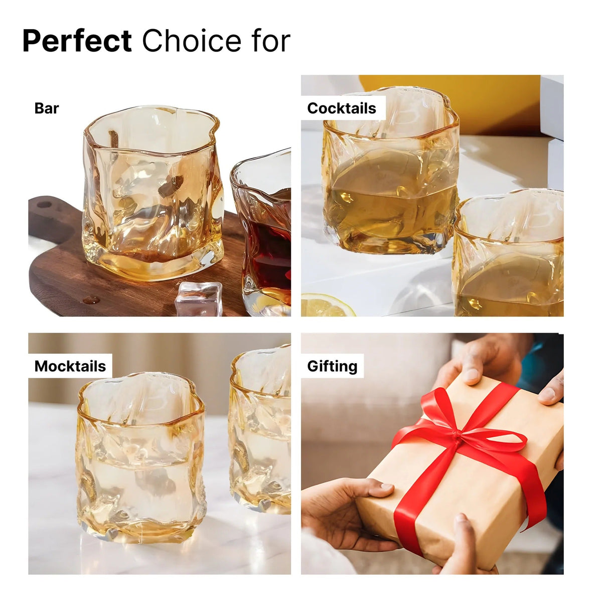 UMAI Whiskey Glasses Set of 2 (230ml) | Lead Free | Heavy Bottom | Amber