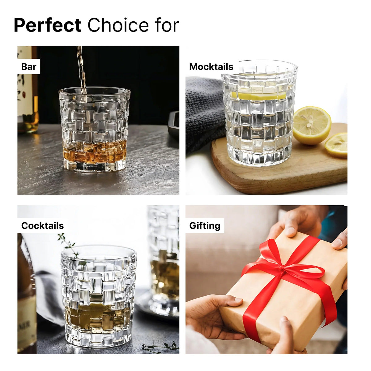 UMAI Whiskey Glasses Set of 2 (270ml) | Lead Free | Heavy Bottom | Crystal Design