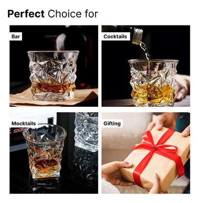 UMAI Whiskey Glasses Set of 4 (280ml) | Lead Free | Elegant Design | Transparent