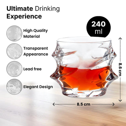 UMAI Whiskey Glasses Set of 4 (240ml) | Lead Free | Heavy Bottom | Transparent