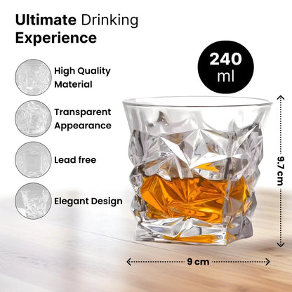UMAI Whiskey Glasses Set of 4 (280ml) | Lead Free | Elegant Design | Transparent