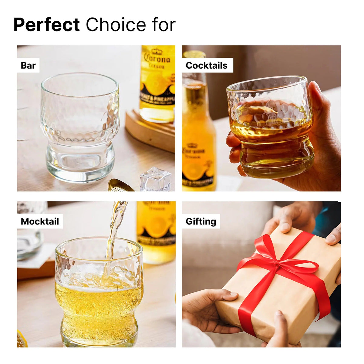 UMAI Whiskey Glasses Set of 4 (250ml) | Lead Free | Heavy Bottom | Crystal Clear