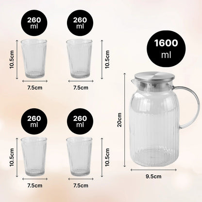 UMAI Borosilicate Jugs and Glasses Set JDA018-GRY Grey Pack of 5