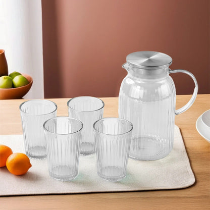 UMAI Borosilicate Jug Set Jug 1600ml + 4 Glasses 260ml Glass Water Jug with Lid Designer