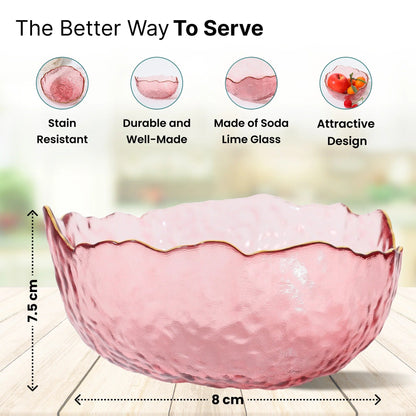 UMAI Borosilicate Glass Salad Bowl 670ml Pink Elegant Design Serving Platter Snack Serving Bowl