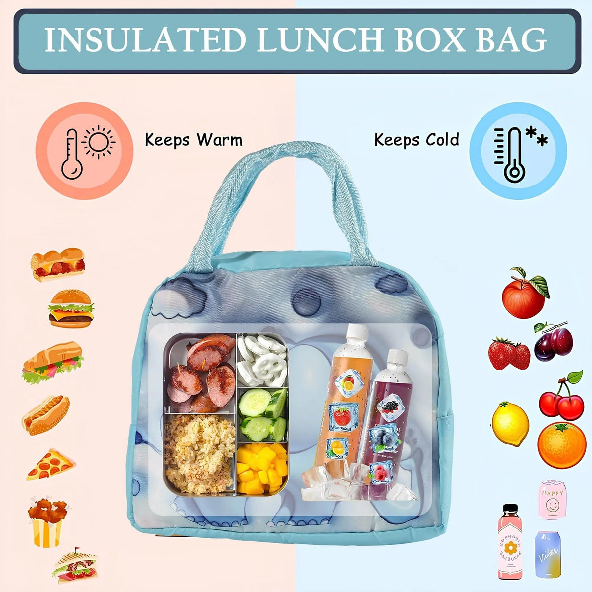 YJ-2 Insulated Kids Lunch Bag | Leakproof | Easy Access Zip | Orange Tiger Design