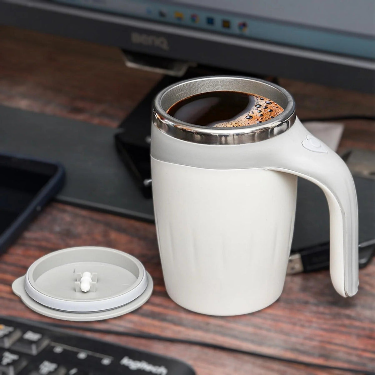 Homestic Self-Stirring Coffee Mug | Battery Operated | 380ml | Gray