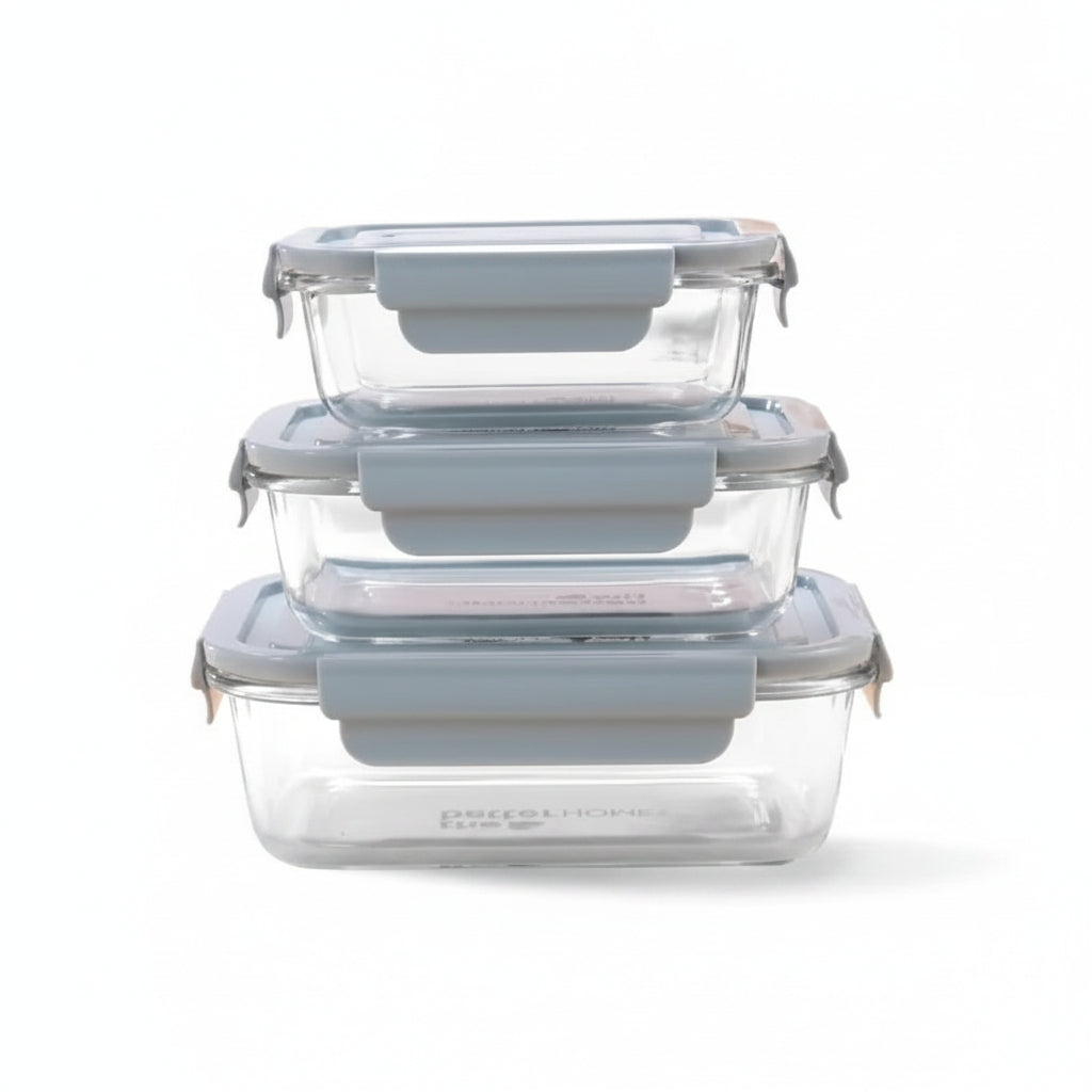 Pack of 3 Borosilicate Glass Lunch Boxes | 410ml 680ml 1040ml | Leak-Proof | Microwave Safe | Pink
