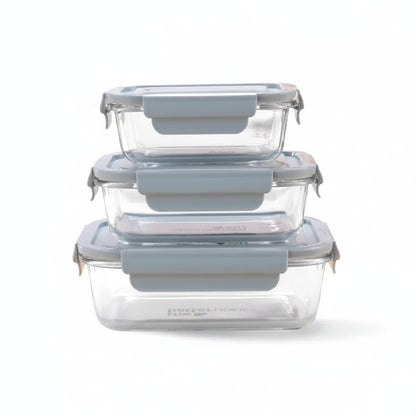 Pack of 3 Borosilicate Glass Lunch Boxes | 410ml 680ml 1040ml | Leak-Proof | Microwave Safe | Pink