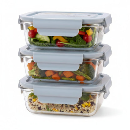 Combo Microwave Safe Borosilicate Glass Lunch Boxes 1040ml | Pack of 3 | Pink