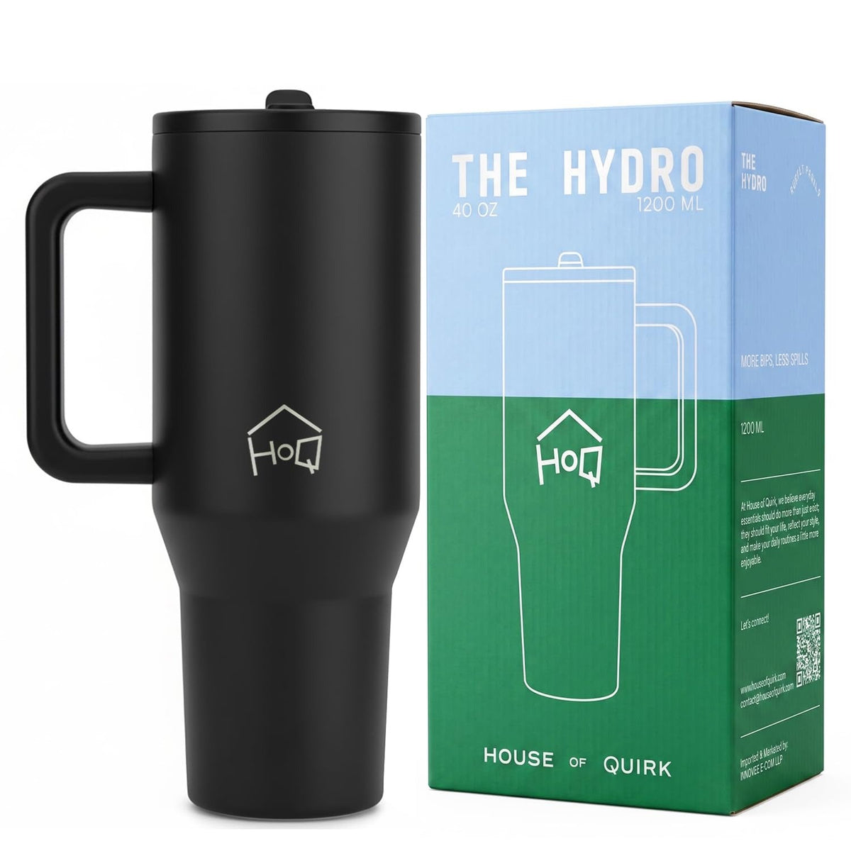 House of Quirk 1200ML Tumbler with Handle & Simple Flip Straw - Avocado
