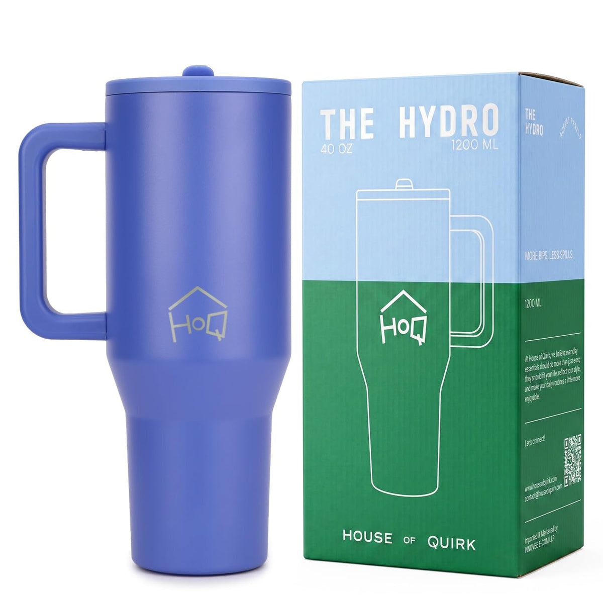 House of Quirk 1200ML Tumbler with Handle & Simple Flip Straw - Avocado