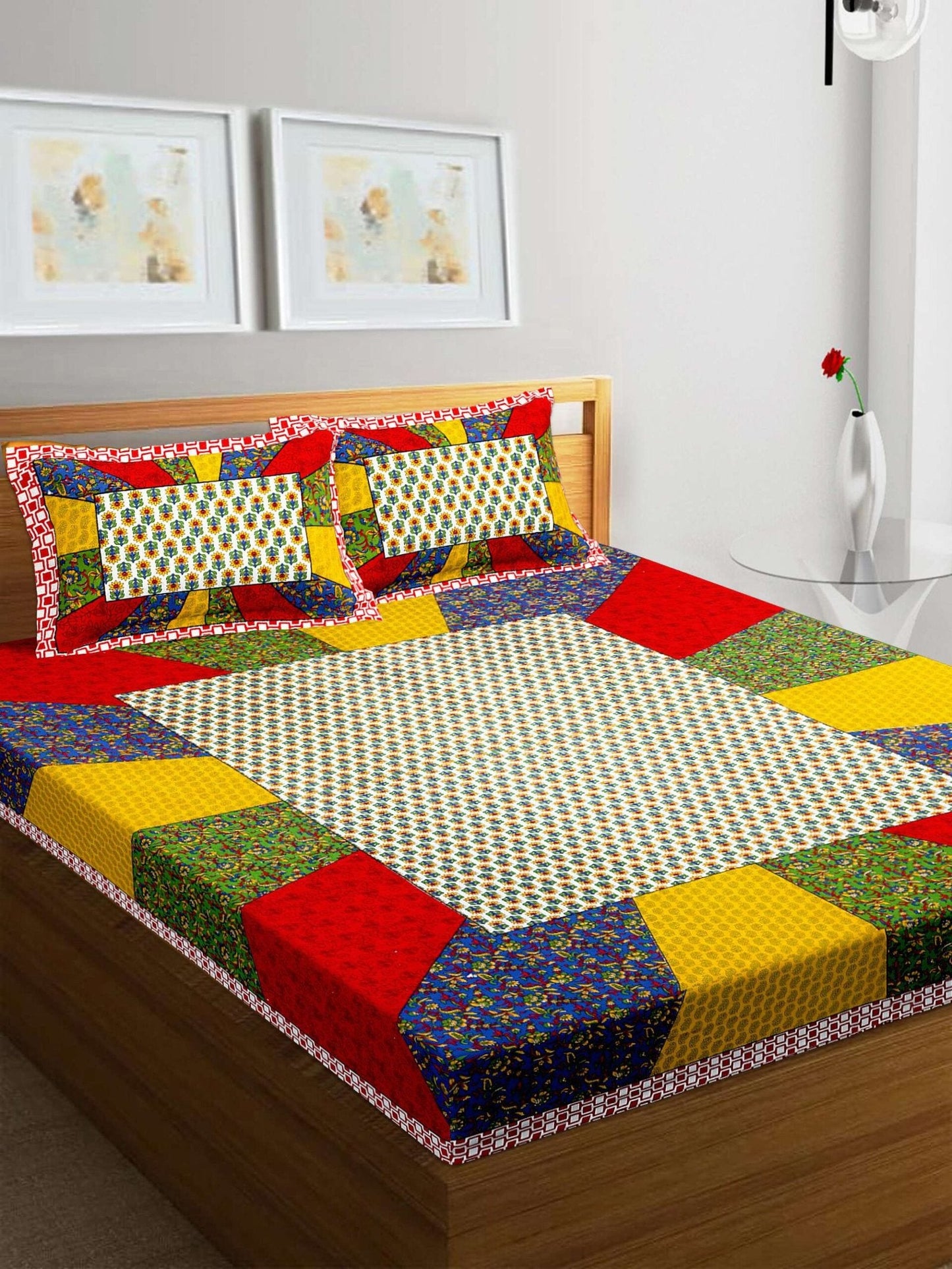 100% Pure Cotton Traditional Printed Bedsheet for Double Bed King Size Bedsheet with 2 Pillow Covers