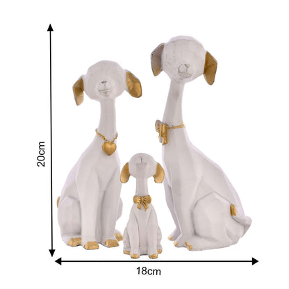 WHITE Golden Set of 3 Cute Dog Statues