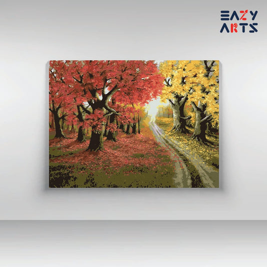Road Covered in Yellow and Red Trees Paint By Numbers kit