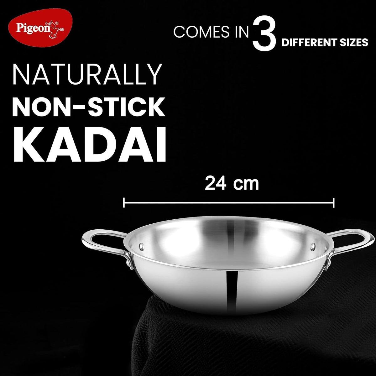 Pigeon Elite Stainless Steel Triply Kadhai 24 cm
