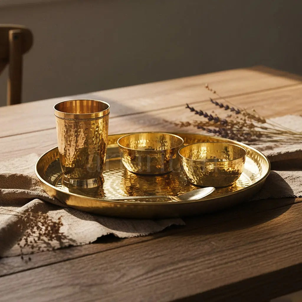 Artarium Brass Hammered Thali Set