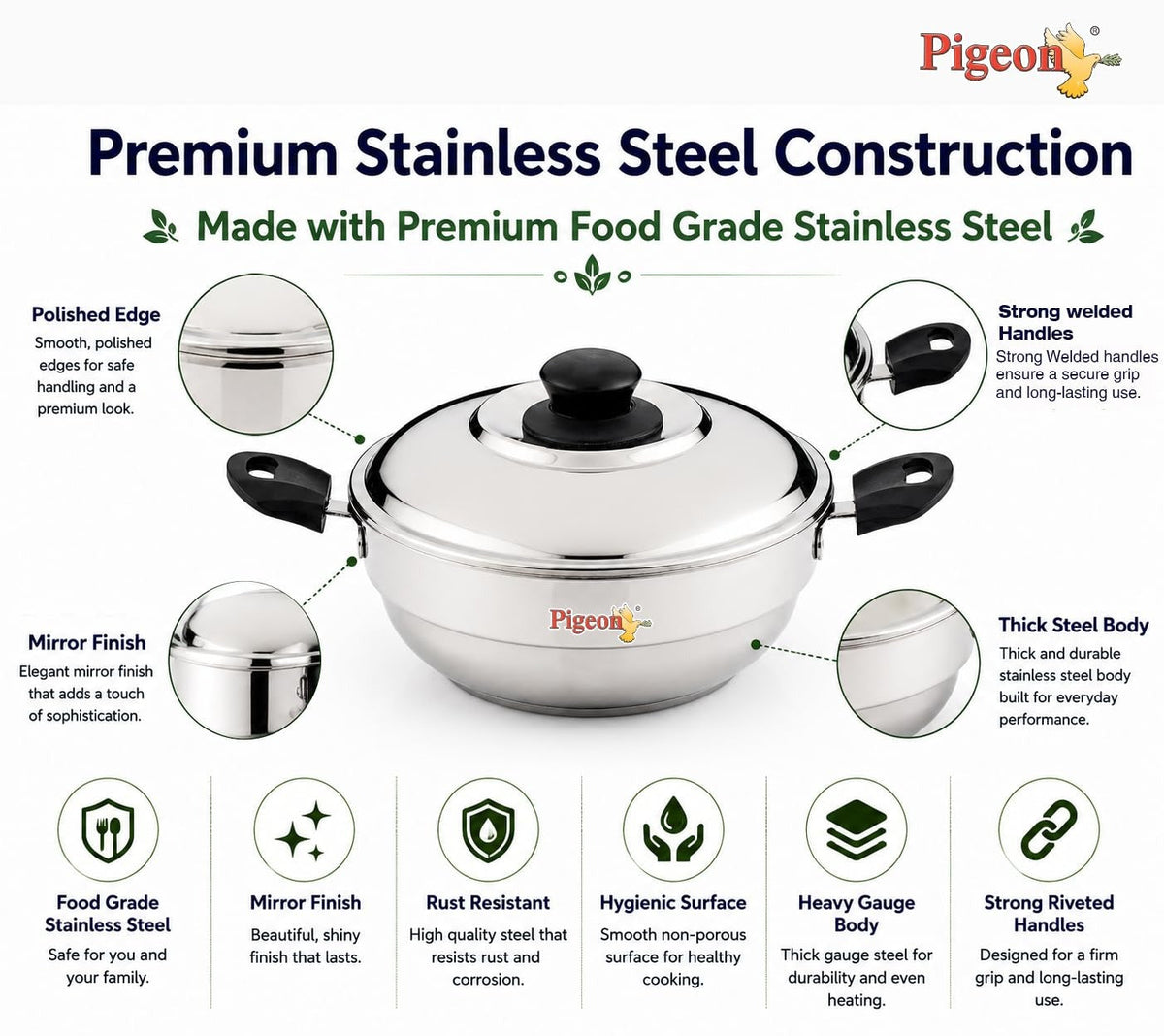 Pigeon Regal Plus Capsulated Bottom Multi Kadai with Idly, Steamer & Dhokla Plates