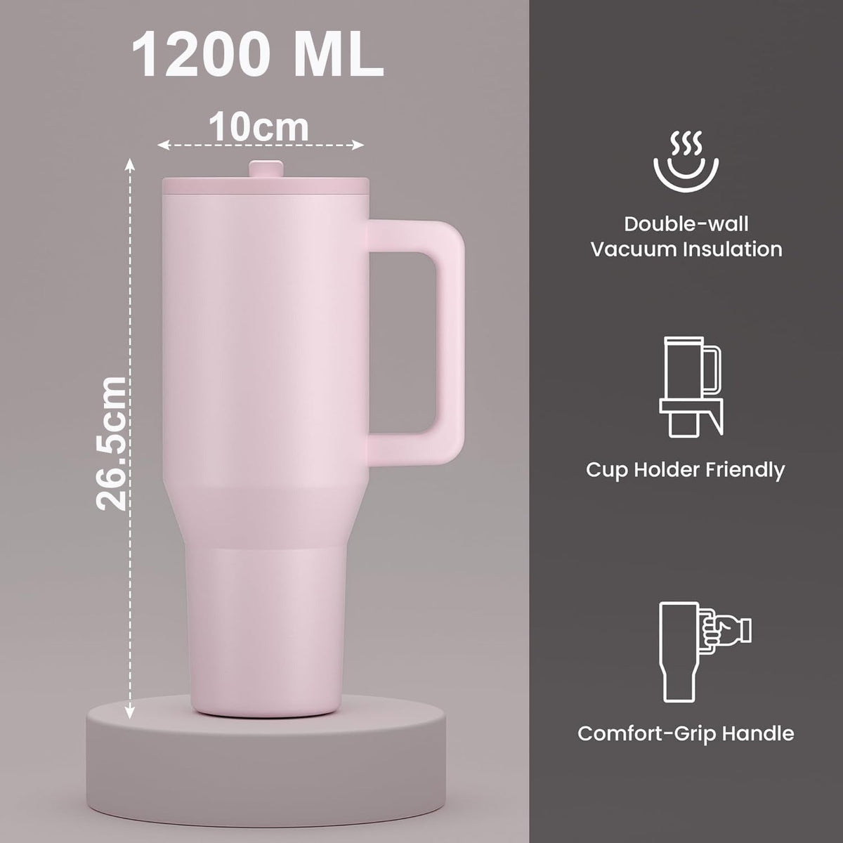 House of Quirk 1200ML Tumbler with Handle - Powder Pink