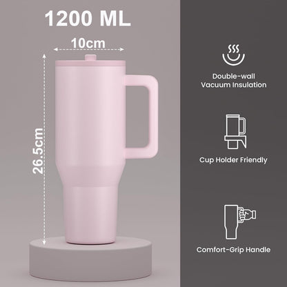House of Quirk 1200ML Tumbler with Handle - Powder Pink