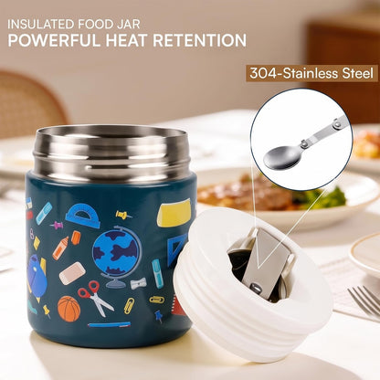 House of Quirk 304 Stainless Steel Baby Feeding Bowl with Spoon- Blue School