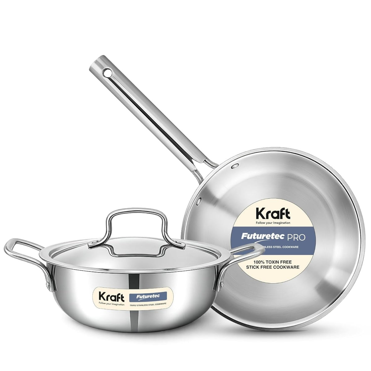 Kraft Futuretec Triply Stainless Steel Cookware Set of 3 Pcs | 2.4 L Kadai (22 cm)