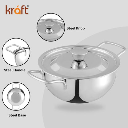 Kraft 2-Piece Roma Bowl Set (16cm 1.3L + 18cm 1.5L) Stainless Steel