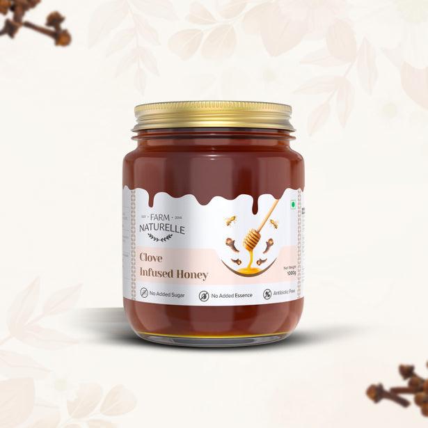 Clove Infused Honey | 100% Pure Honey | Wooden Spoon| Raw, Natural | Lab Tested Honey in Glass Bottle.