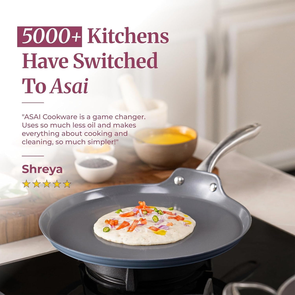 Asai Ceramic Non Stick Dosa Tawa 28cm with Silicone Spatula - Blue