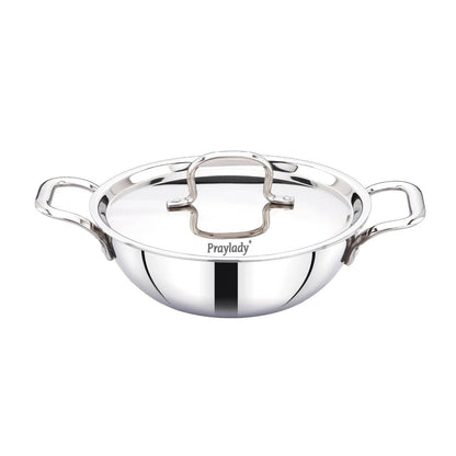 PrayLady Triplus Triply Stainless Steel Kadai with Lid