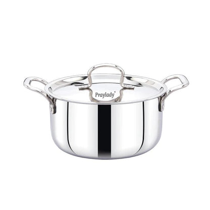 PrayLady Triplus Triply Stainless Steel Stockpot with Lid Multi-Purpose Casserole Biryani Pot Induction Gas