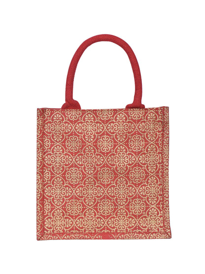 Jute Cottage Mughal Print Zipper Lunch Bag 100% Genuine Jute