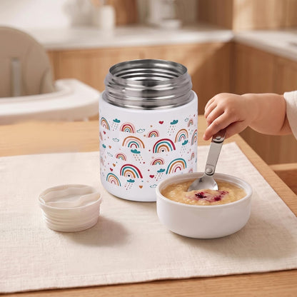 House of Quirk 304 Stainless Steel Baby Feeding Bowl with Spoon - White Rainbow