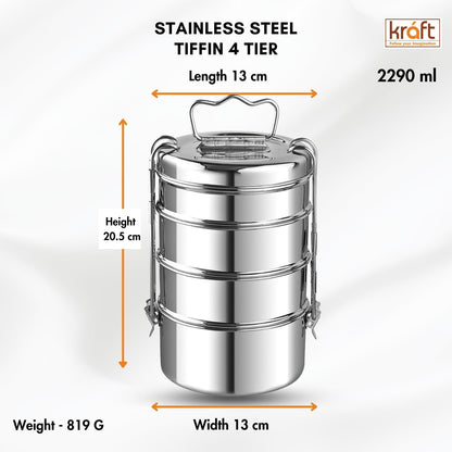 Kraft Stainless Steel Lunch Box with Handle - 2290 Ml