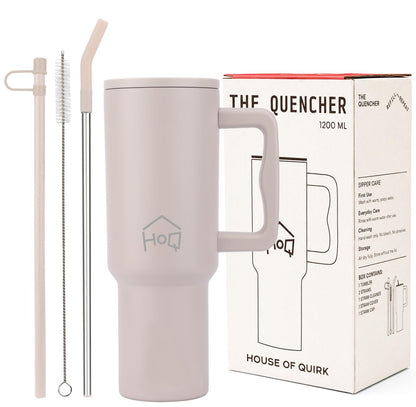 House of Quirk 1200ML Tumbler with Handle & Simple Flip Straw - Avocado