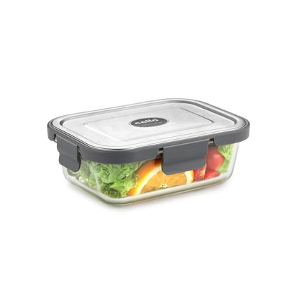 CELLO Steel-O Fresh Rectangle Toughened Glass Container 370ml, White