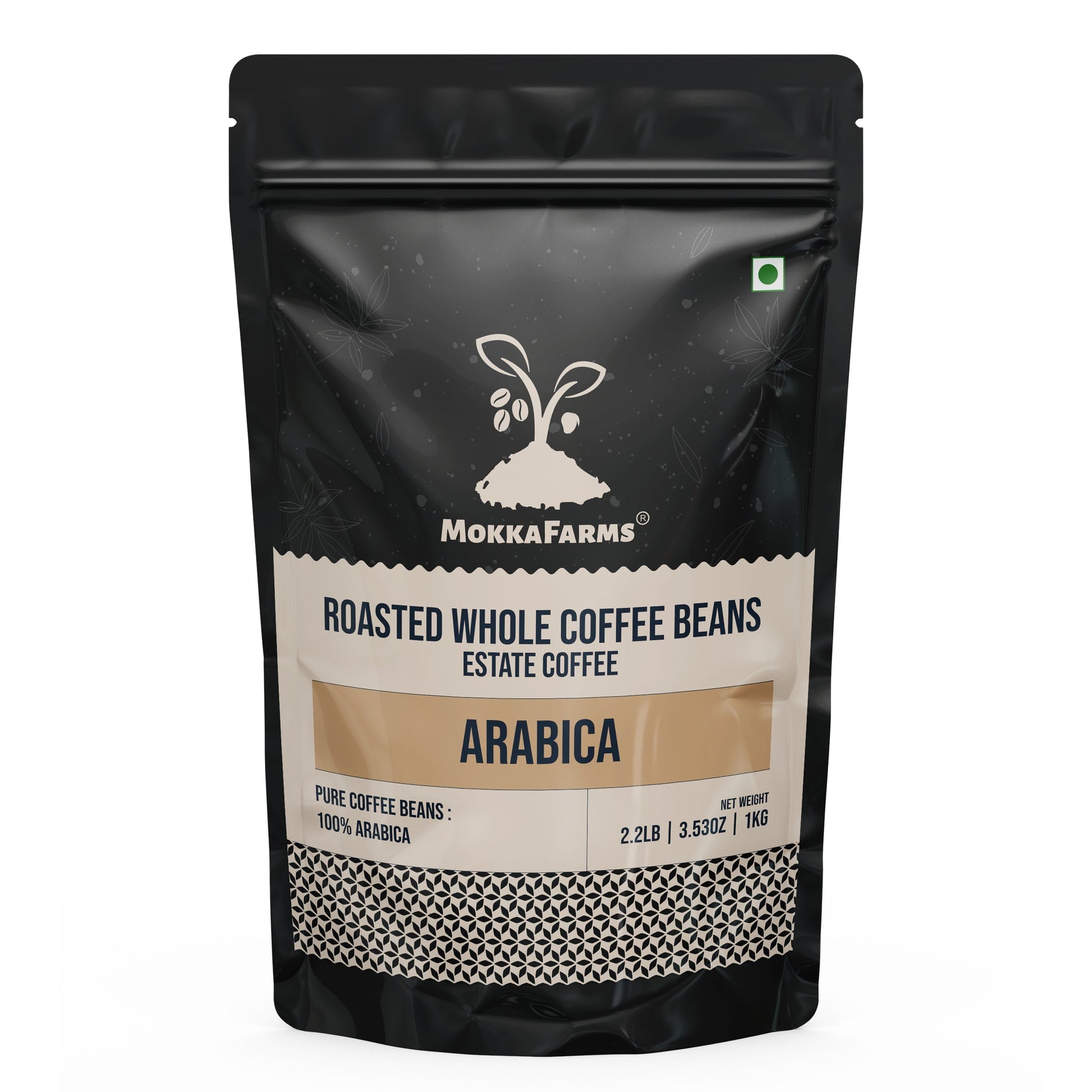 MokkaFarms Roasted Whole Coffee Beans - 100% Arabica | Fresh Roast, Estate Coffee | Graded A/AA Bean | Rich Flavorful Aromatic | Farm to Fork | One Way Valve/Zip-Lock Bag |