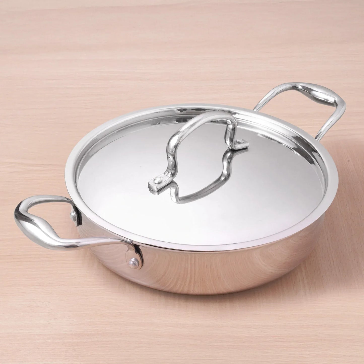 The Indus Valley Tri-Ply Stainless Steel Saute Pan 22cm 2L with Steel Lid