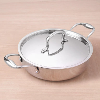 The Indus Valley Tri-Ply Stainless Steel Saute Pan 22cm 2L with Steel Lid