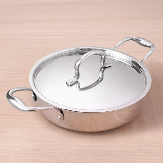 The Indus Valley Tri-Ply Stainless Steel Saute Pan 22cm 2L with Steel Lid