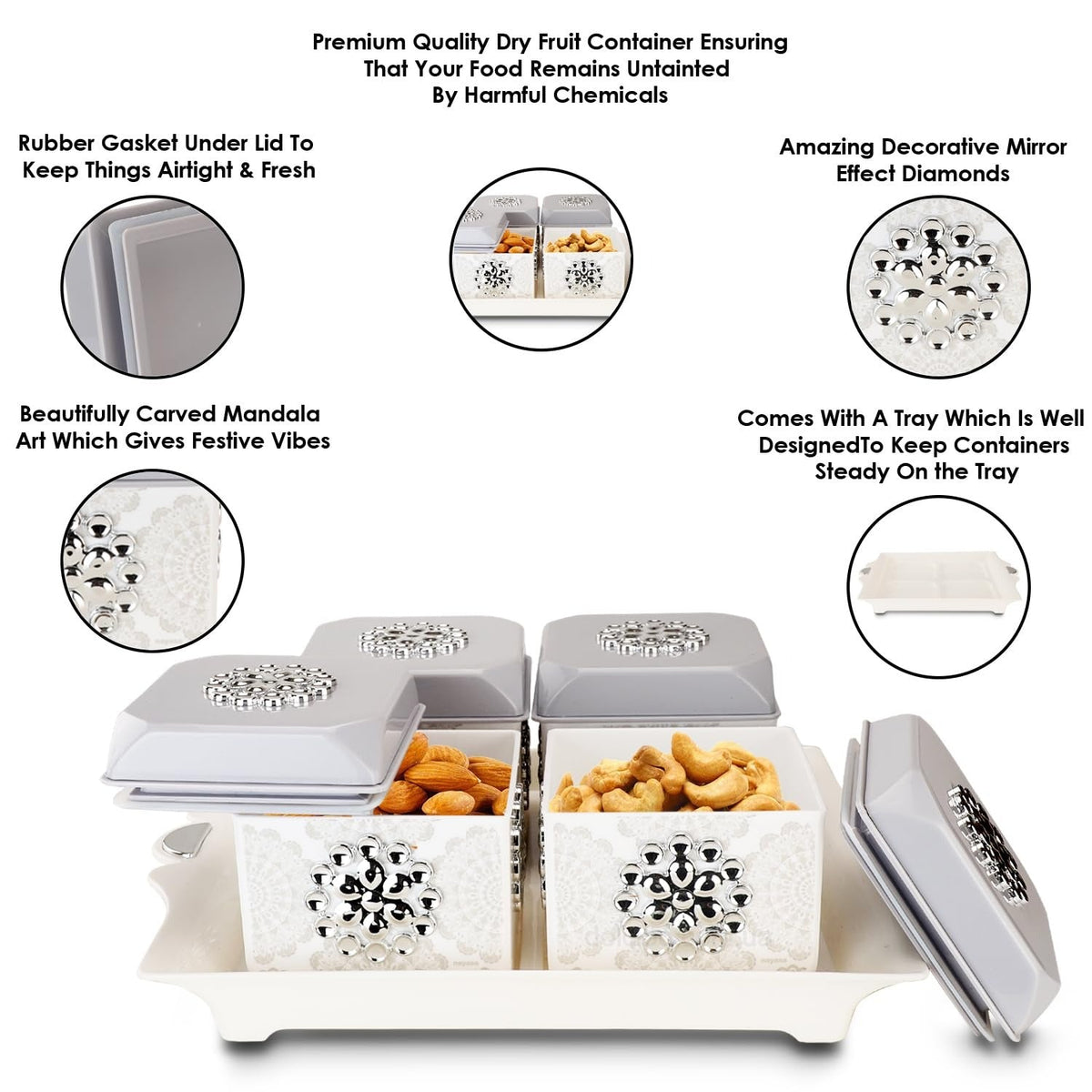 Nayasa Florentine Plastic Dry Fruit Set, Set of 4