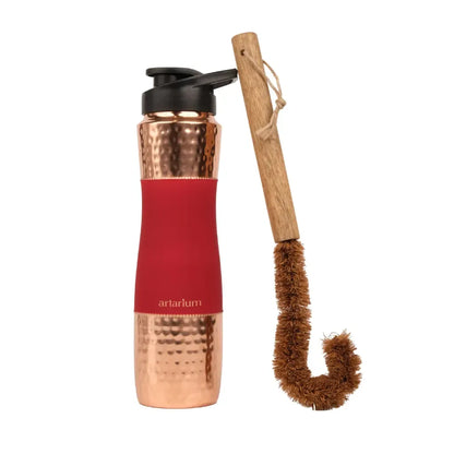 Artarium Hammered Copper Sipper Bottle with Cleaning Brush