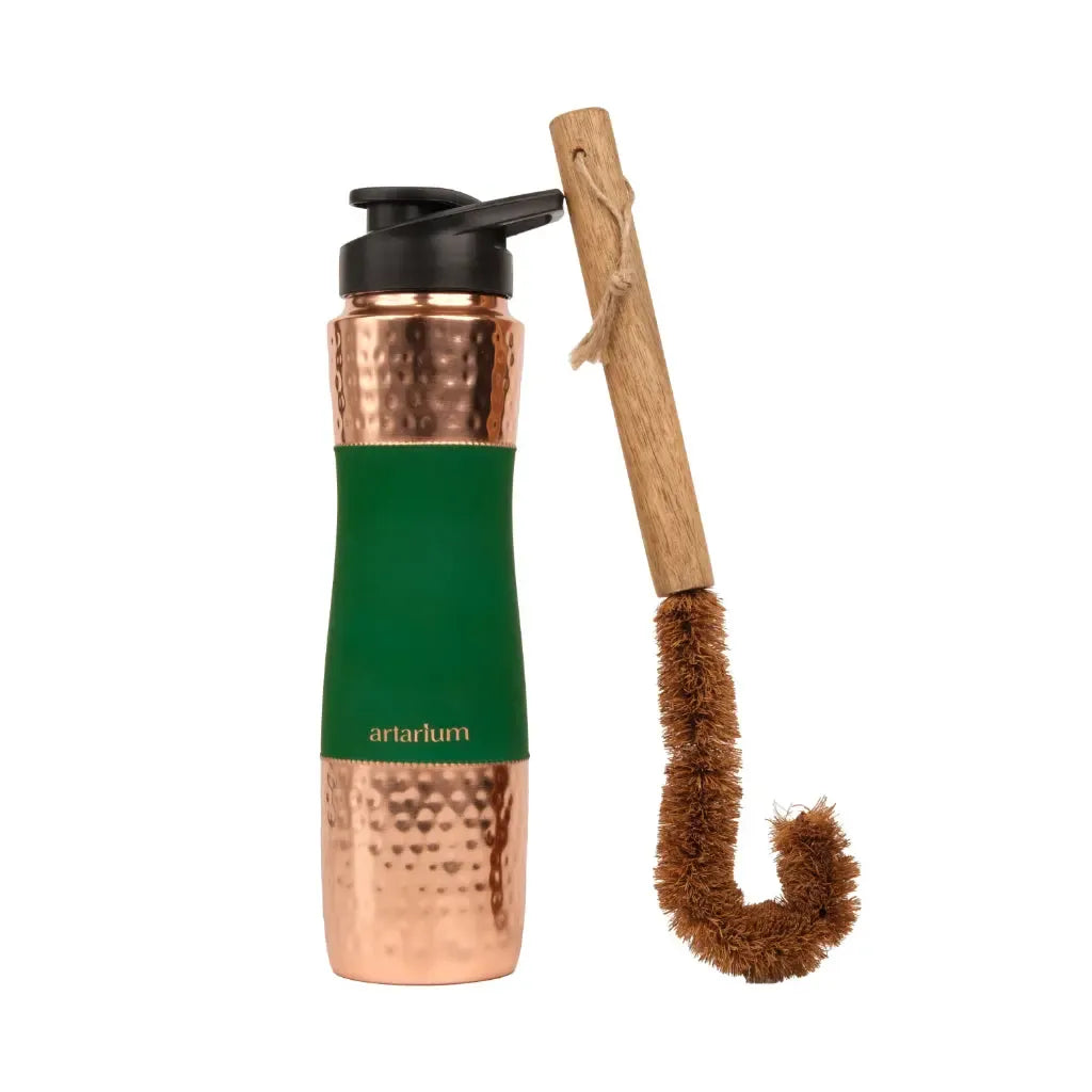 Artarium Hammered Copper Sipper Bottle with Cleaning Brush