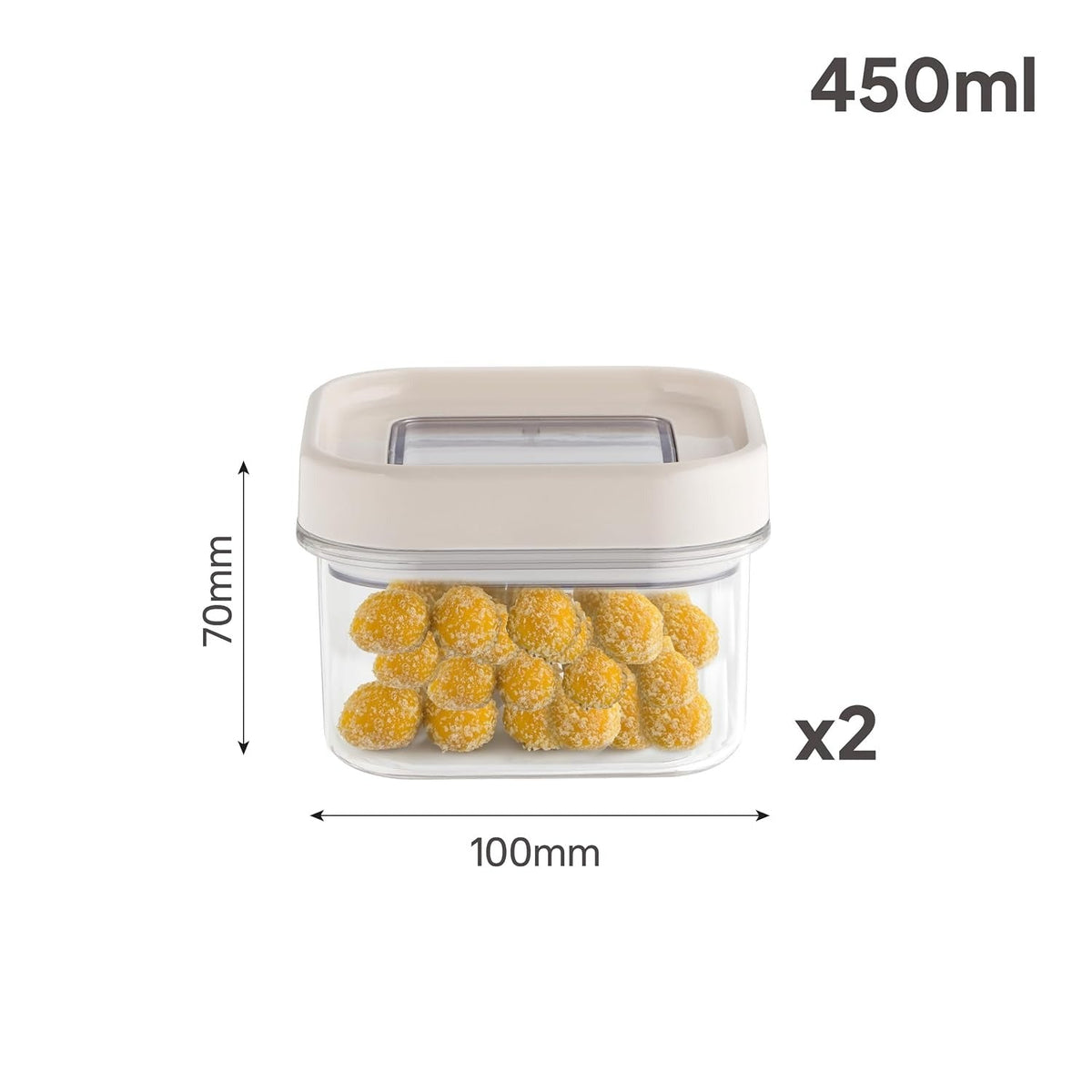 CELLO Airlock Square Pet Storage Jar for Kitchen Set of 2 Pcs 450ml Transparent