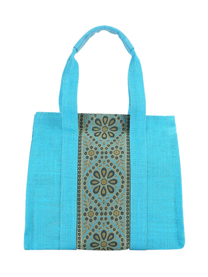 Jute Cottage Vertical Lace Zipper Lunch Bag Jute Bag