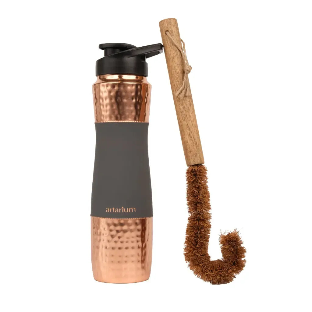 Artarium Hammered Copper Sipper Bottle with Cleaning Brush