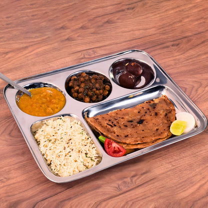 Kraft Stainless Steel 5 in 1 Canteen Plate Compartment Meal Plate for Lunch, Dinner & Snacks