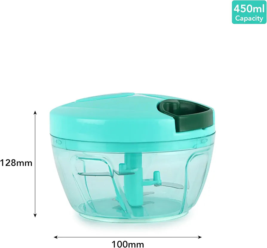 Cello Magic Hand Vegetable Slicer Chopper Small | Multi Utility | 3 Stainless Steel Blades | Vegetable and Fruits | 15 Cuts One Pull |  | 450 ml| Green